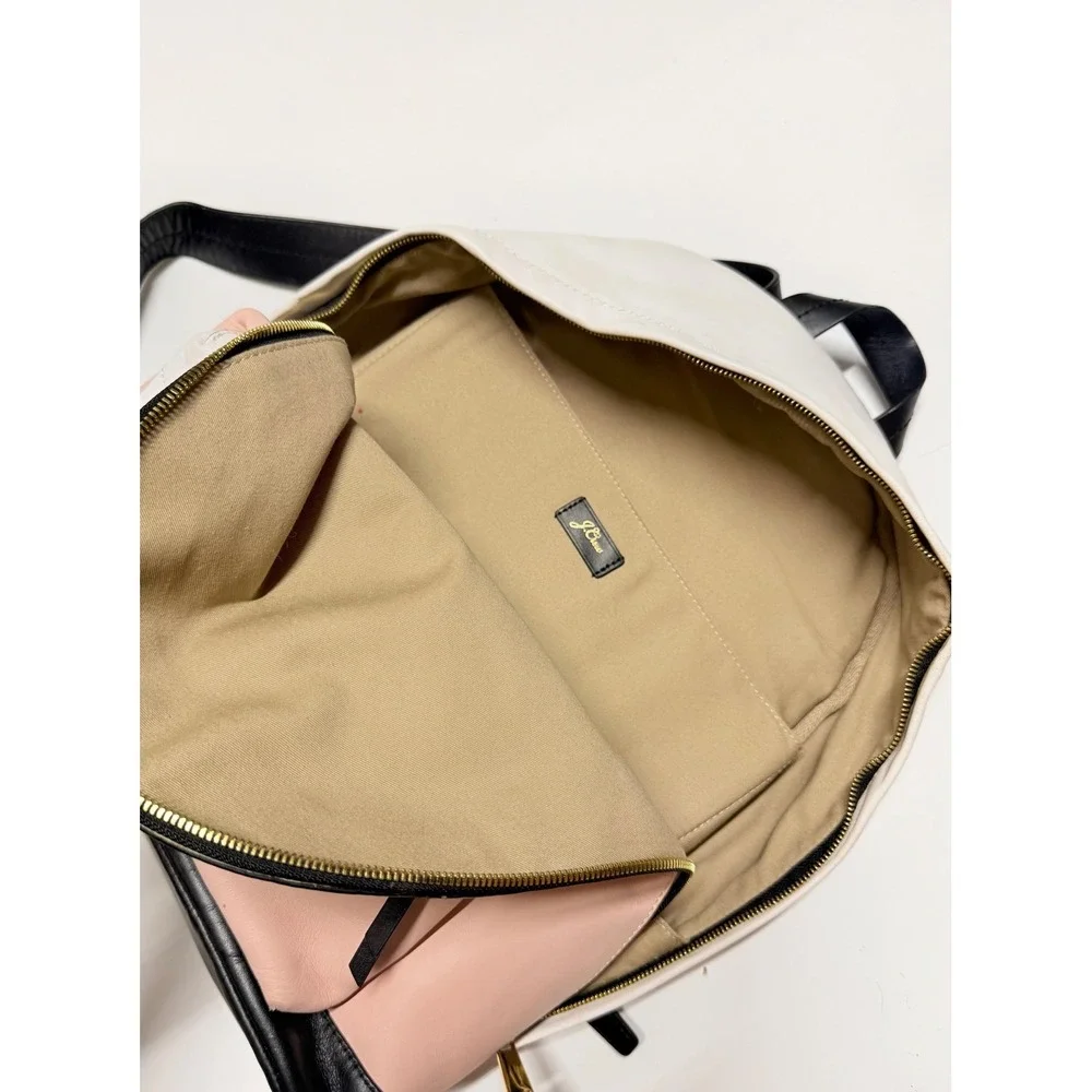 J.Crew Colorblock Leather Backpack Pink Cream Black Gold Zip Travel Bag